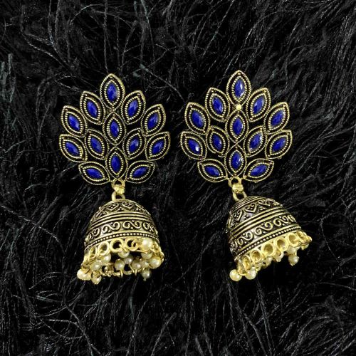 Traditional Gold Plated Blue Stone Drop Indian Beautiful Handcrafted Wedding Jewellery