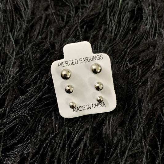 Set of 3 pairs of Black Metal Stainless Steel Stud Earrings