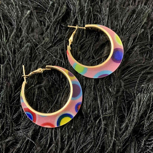 Peppy color Resin Hoop Geometric Oval Statement Earrings