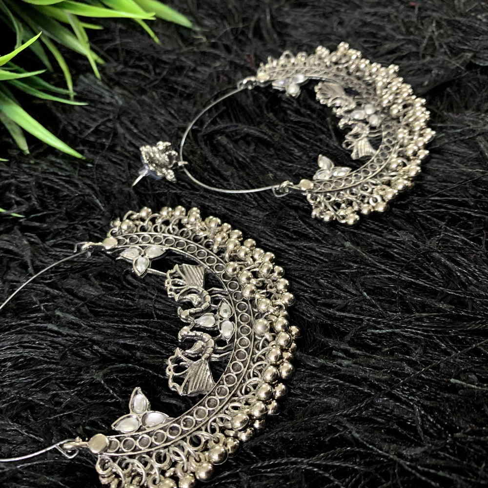Silver Oxidized Stud Traditional Dangle Drop Earrings For Women