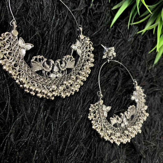 Silver Oxidized Stud Traditional Dangle Drop Earrings For Women