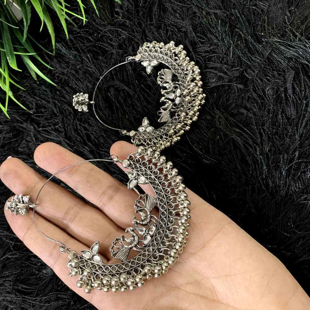 Silver Oxidized Stud Traditional Dangle Drop Earrings For Women