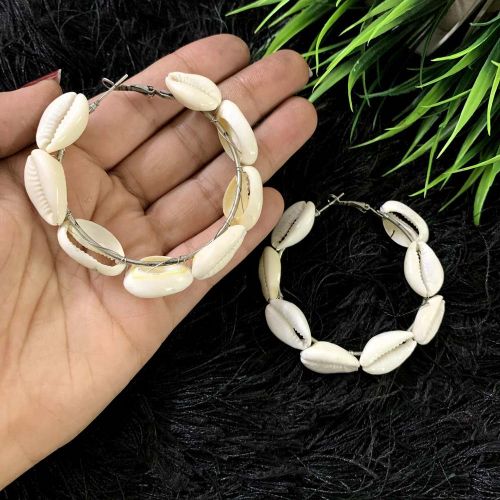 Natural Cowrie Shell Beads Hoop Earrings Statement Stud Drop Earrings
