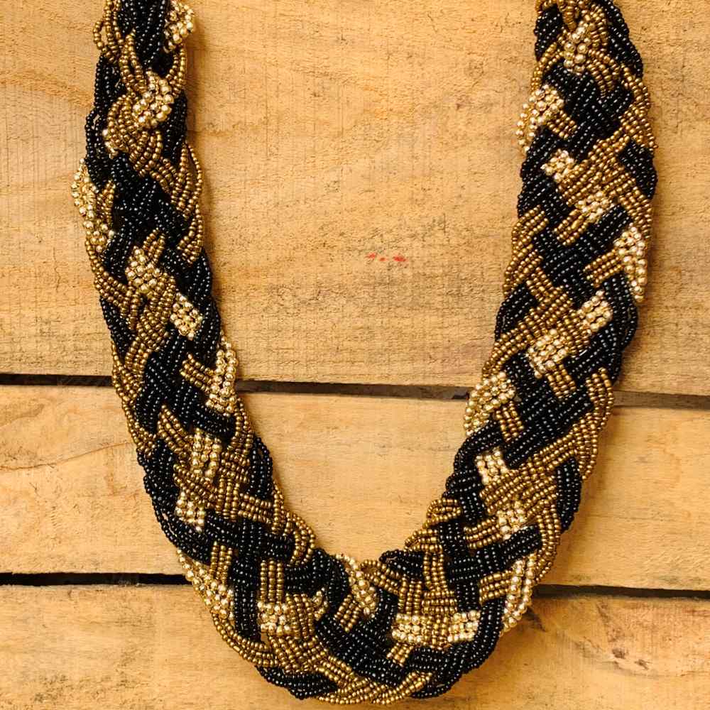 LARQ JEWELS Golden Black Tone Multi Strand Beads Necklace