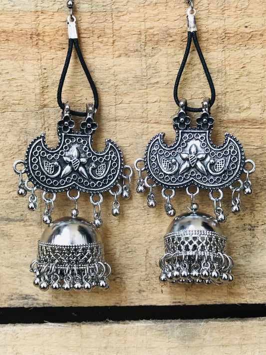 Oxidized Silver With Thread Drop Earring