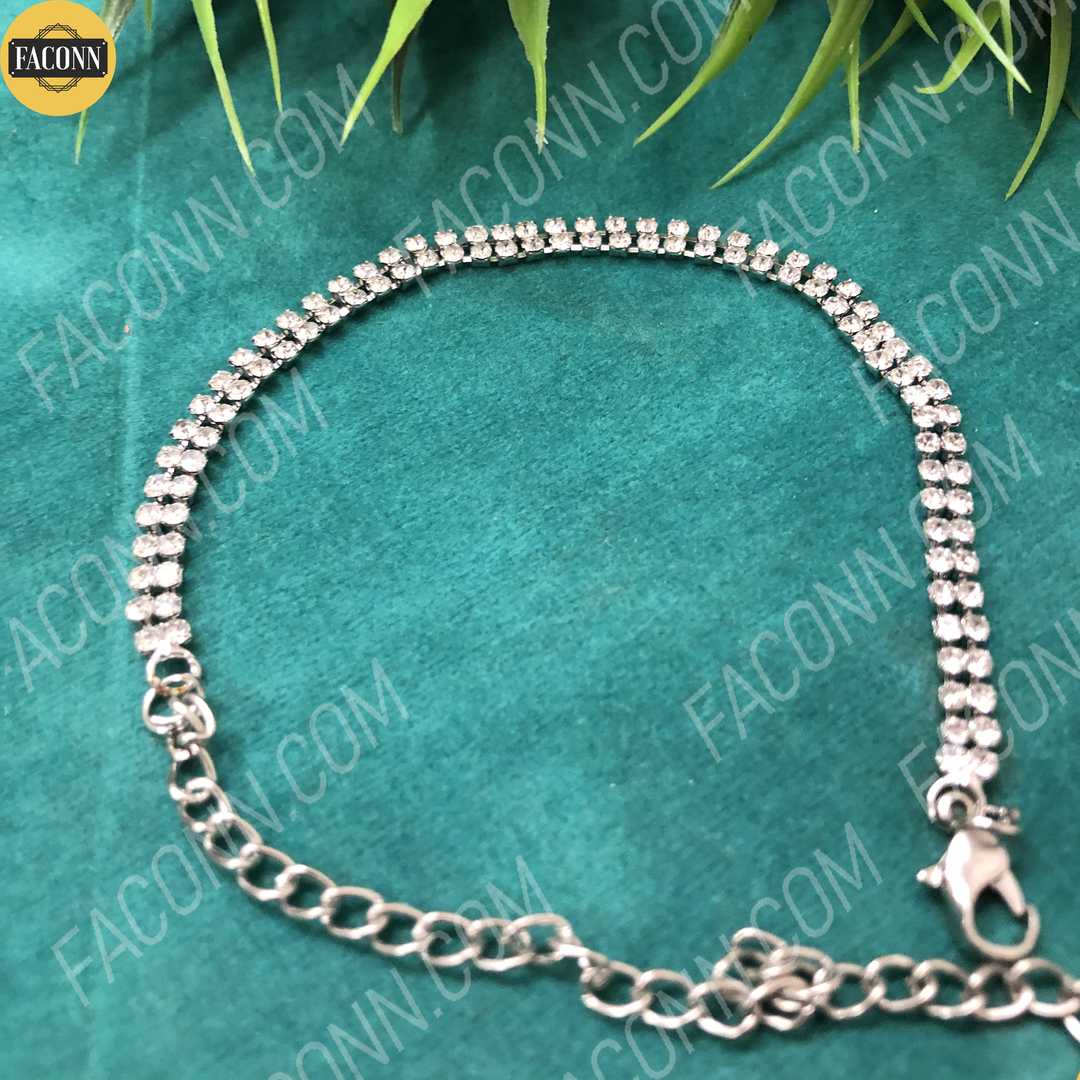 LARQ JEWELS Free size Rhinestone Wedding Bracelet For Women Silver Color