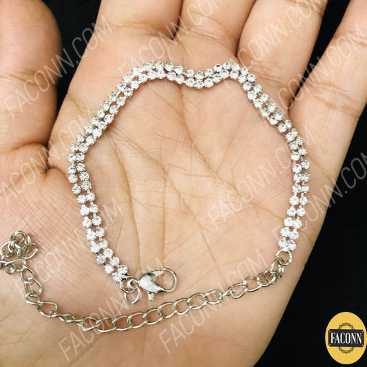 LARQ JEWELS Free size Rhinestone Wedding Bracelet For Women Silver Color