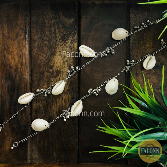 LARQ JEWELS Boho Natural Cowrie Seashell Beads Ankle (pair)