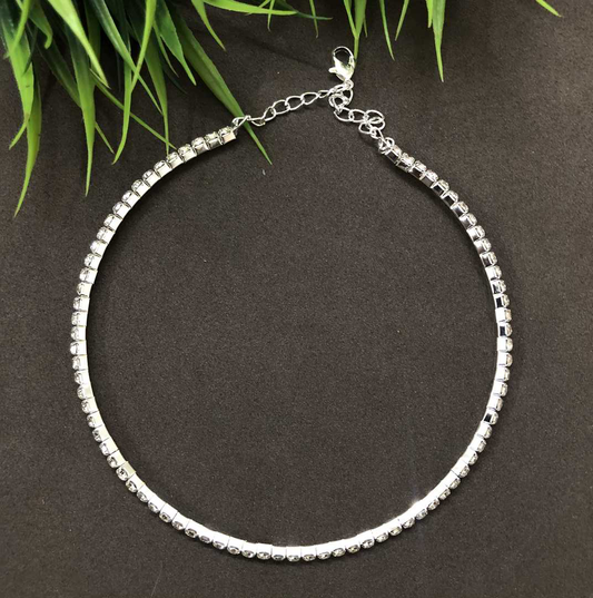 LARQ JEWELS Single Layer Rhinestone Choker Style Necklace For Women - Silver