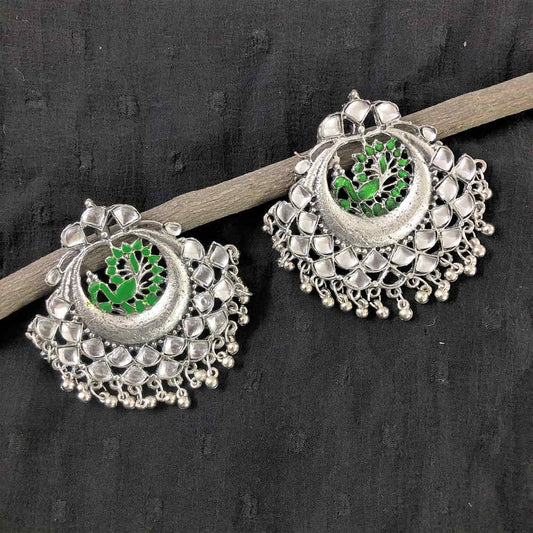 Larq Jewels Oxidized Silver with Rani Beads Meena Work Women Jhumka Earrings