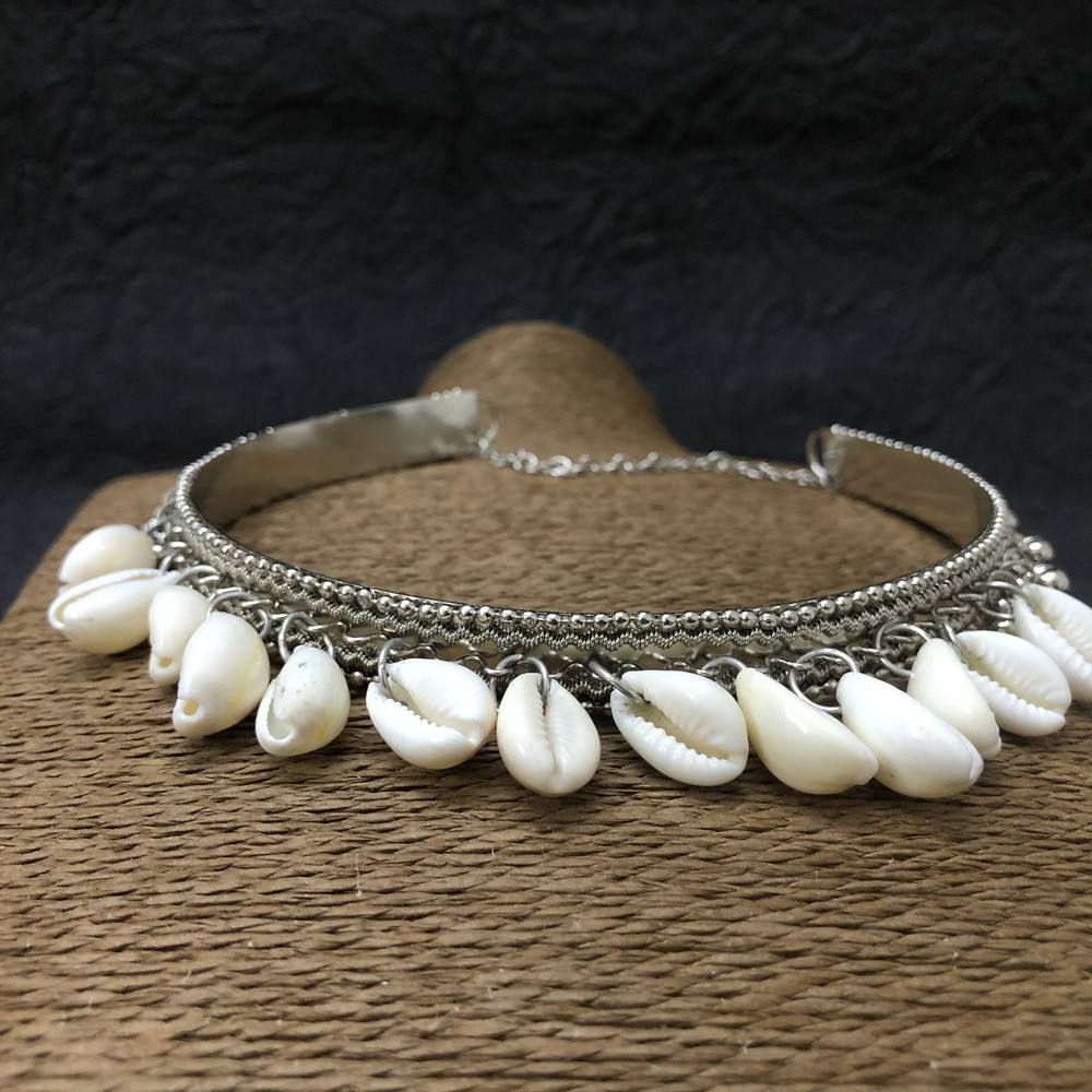 Larq Jewels Oxidised Silver Handcrafted Cowrie Shell Choker Necklace