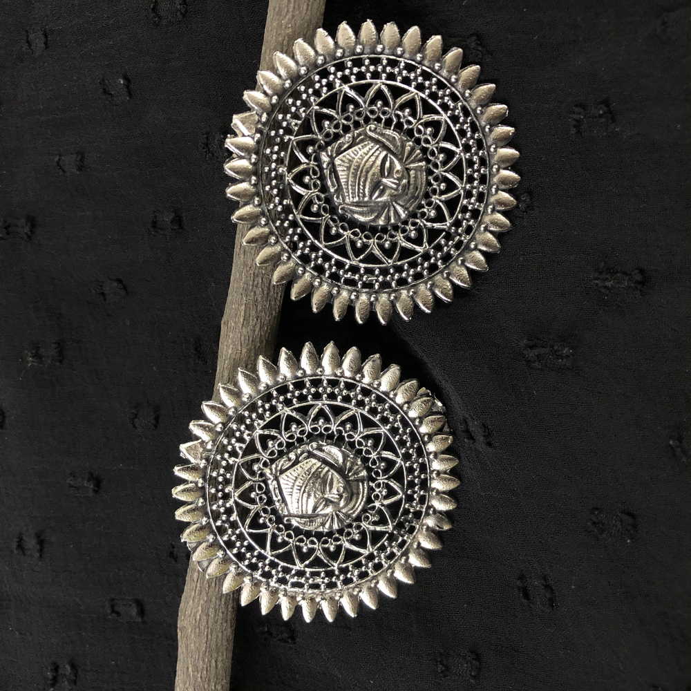 Larq Jewels Traditional Religious German Silver Maa Durga Stud earring