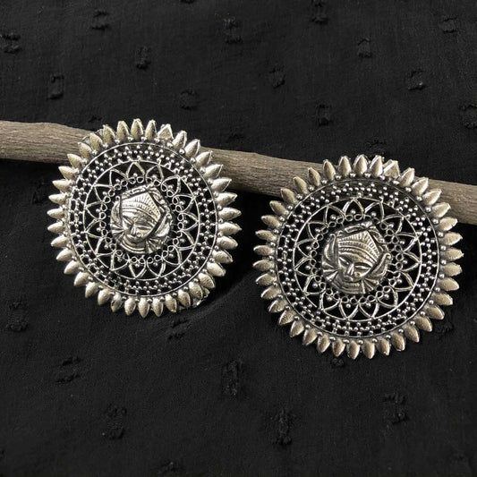 Larq Jewels Traditional Religious German Silver Maa Durga Stud earring
