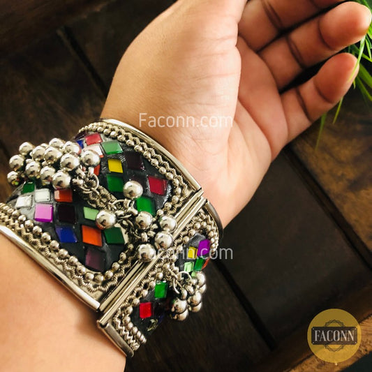 LARQ JEWELS Fashion Oxidized Silver Plated Multicolor Crystal Stylish Bracelet For Women