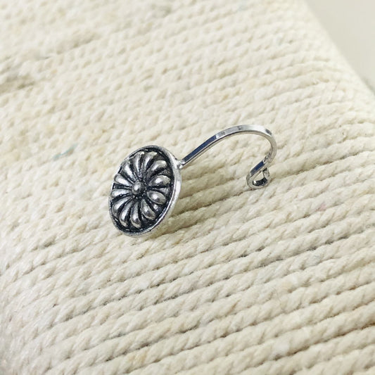 Larq Jewels Circular Shape Silver Antique Clip-on Nosepin for Women