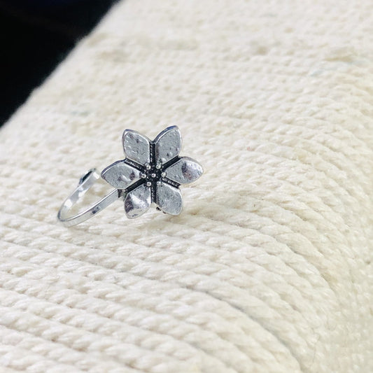 Larq Jewels Oxidised Silver-Toned Tribal Round Shape Clip-On Nosepin