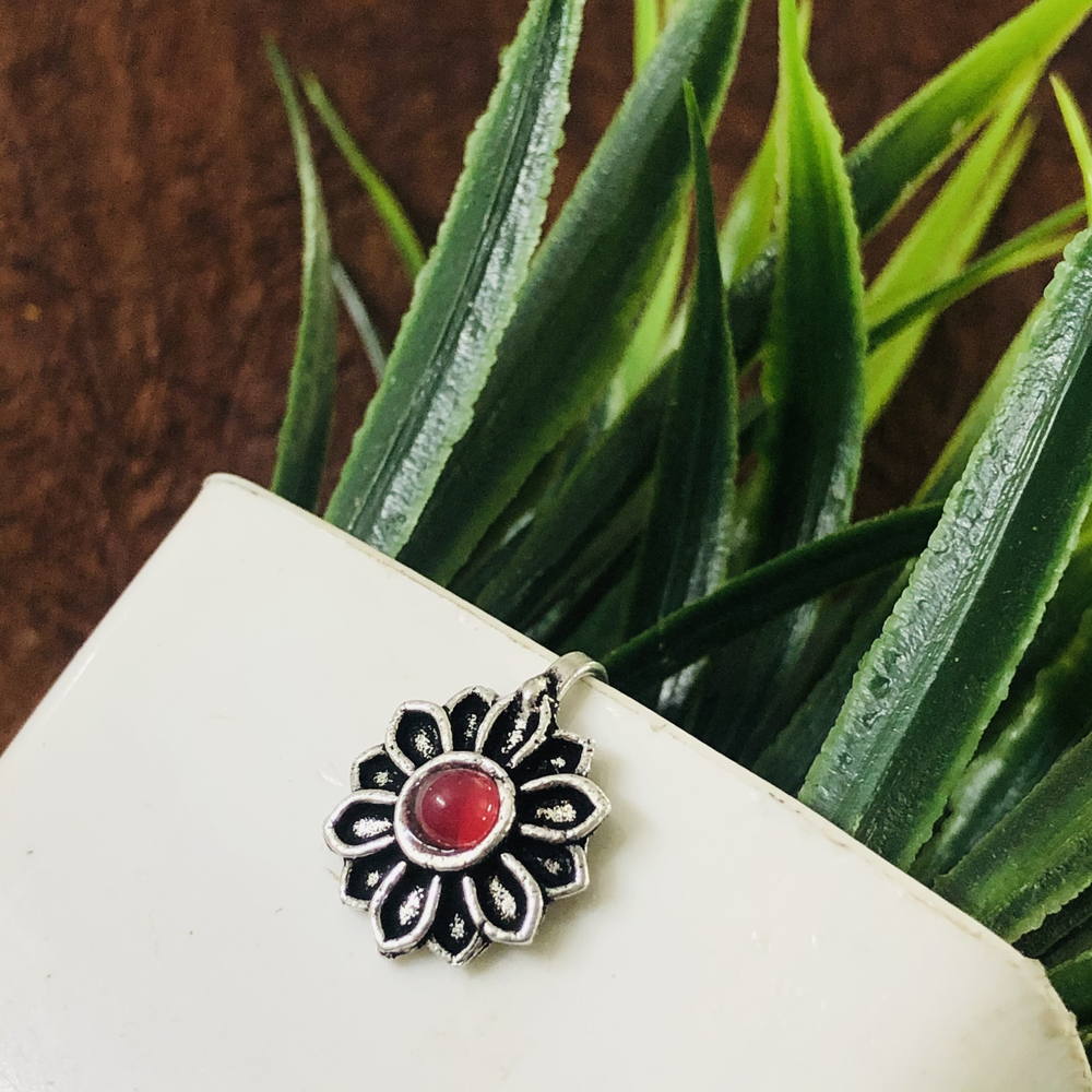 Larq Jewels Beautiful Classic Red Stone Silver Oxidized Non Piercing Nose Pin