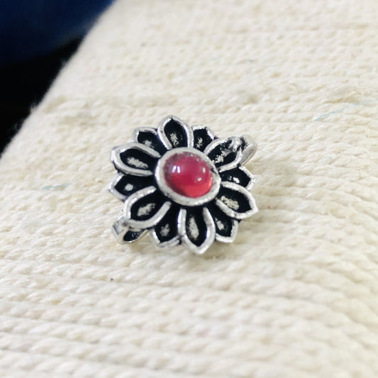 Larq Jewels Beautiful Classic Red Stone Silver Oxidized Non Piercing Nose Pin
