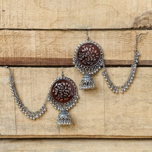 Oxidized Silver Meenakari Bahubali Earring