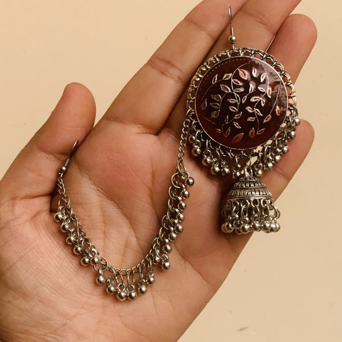 Oxidized Silver Meenakari Bahubali Earring