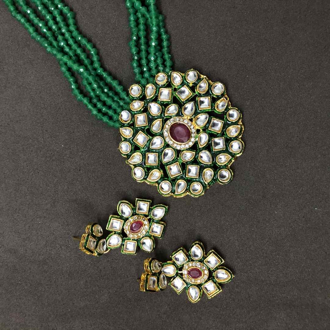 LARQ JEWELS Traditional Pearl Kundan Long Multi Layer Necklace