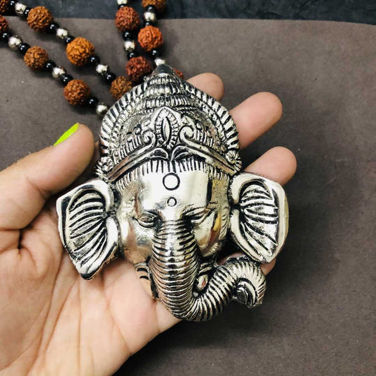 LARQ JEWELS Lord Ganesha Big Size Rudraksh Silver Oxidized Necklace