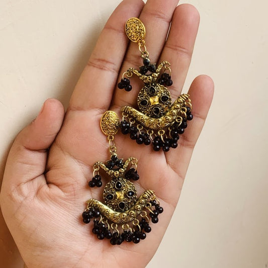 Golden Oxidized Black Bead Earring