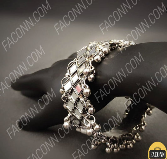 LARQ JEWELS oxidized SILVER Mirror studded Adjustable bracelet- 1PC