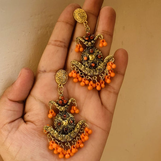 Golden Oxidized Orange Bead Earring