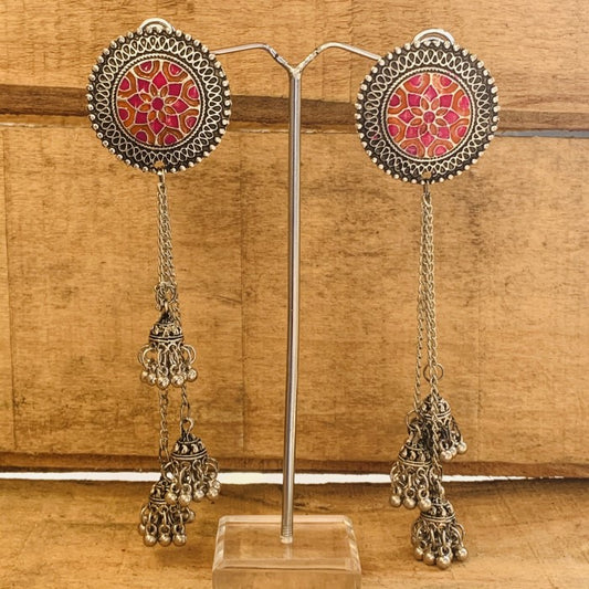Traditional Tri Jhumki With Orange Pink Meenakari Earring