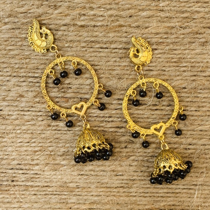 Golden Traditional Oxidized Black Bead Jhumki Earring