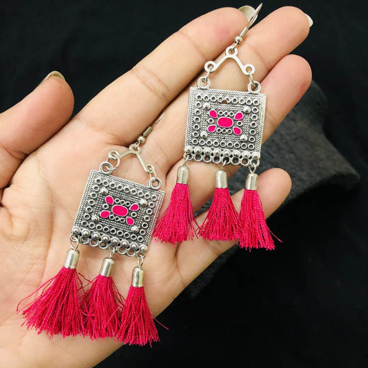 LARQ JEWELS Afghani Oxidised Silver Meena Choker- PINK