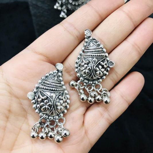 LARQ JEWELS Oxidized Silver Choker Earring Set for Women