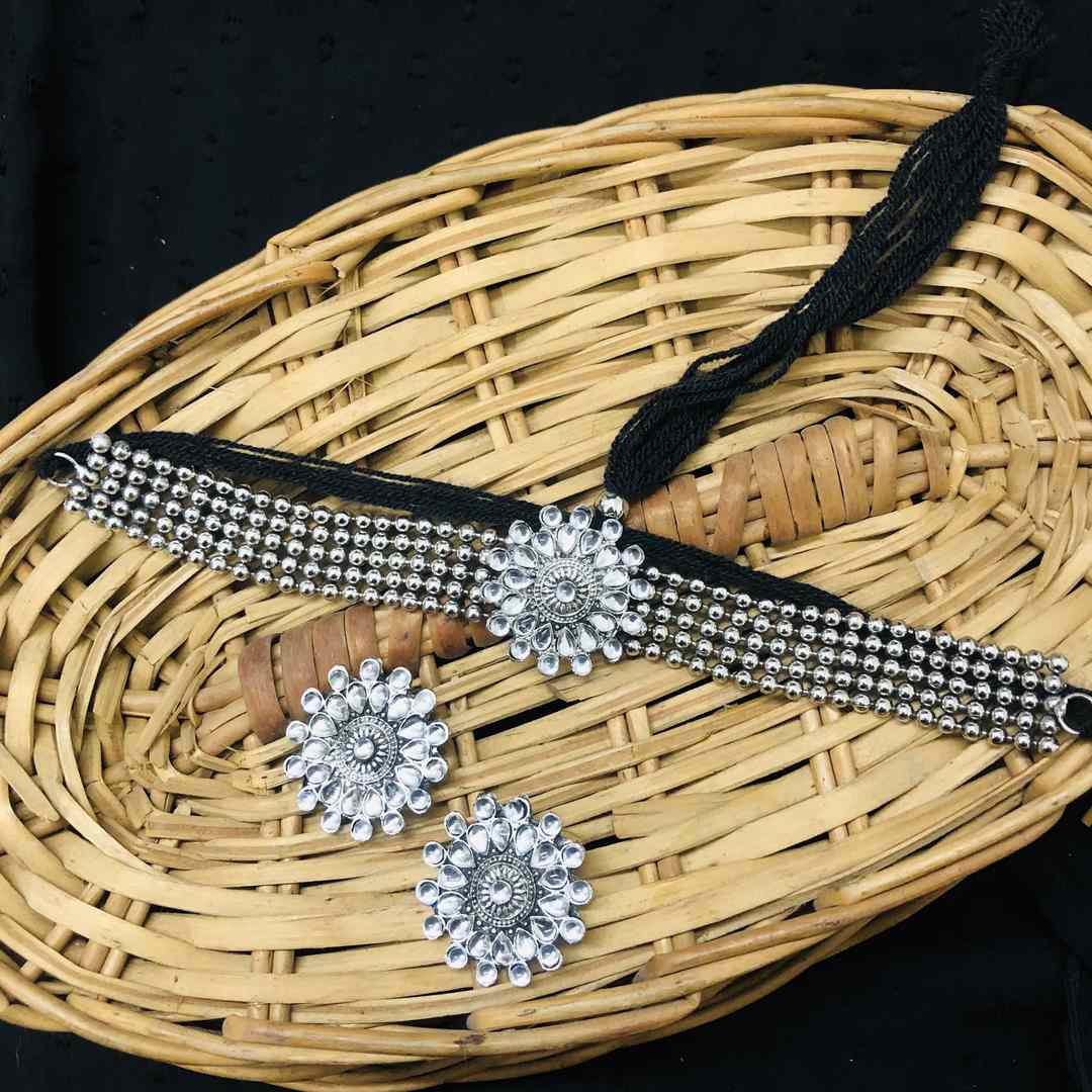 LARQ JEWELS Oxidized Silver Crafted Traditional Choker Necklace