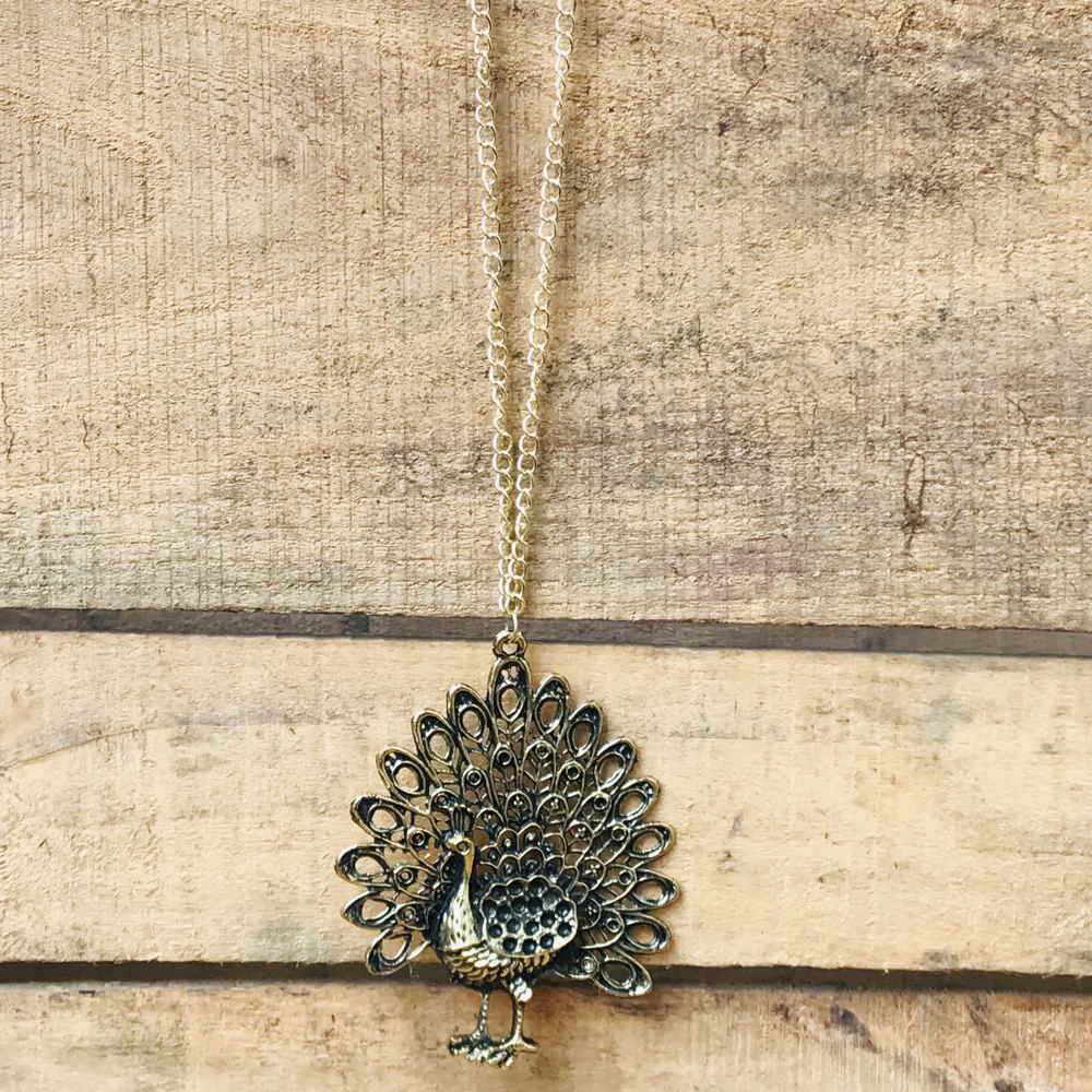 LARQ JEWELS Golden Tone Peacock Inspired Necklace