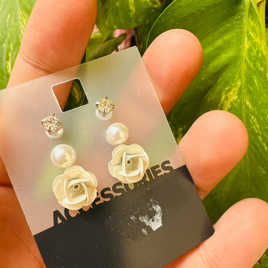 LARQ JEWELS Rose Round & Rhinestone 3 Set Of Earrings