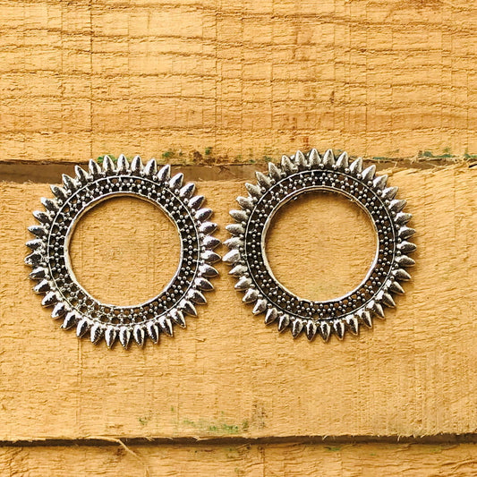 Oxidized Silver Circular Stud Earring