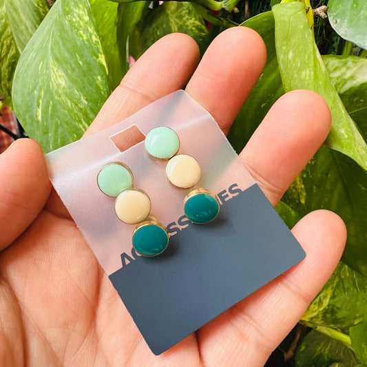 LARQ JEWELS Button Shape 3 Different Color Earrings Combo