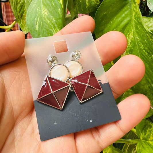 3 pair Round & Square Cross Cutting Combo Earrings