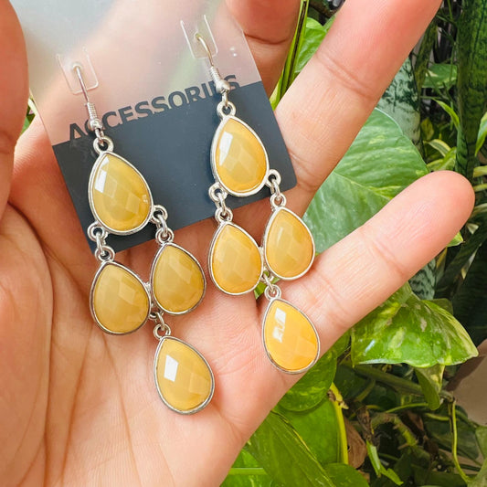 Sterling Silver Yellow Stone Drop Party Wear Earrings