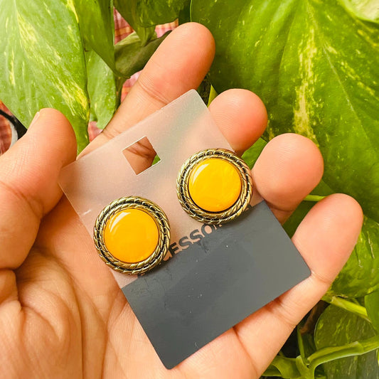 LARQ JEWELS Round Shape Yellow Tone Ethic Stud Earrings