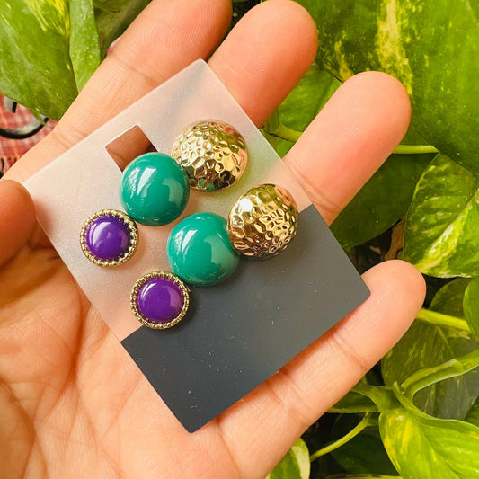 LARQ JEWELS Round Button & Ball 3 Different Earrings Set