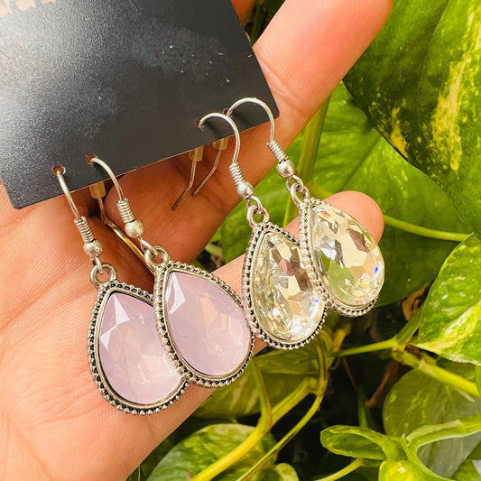 LARQ JEWELS Crystal & Rose Quartz Bezel Set Teardrop Earring