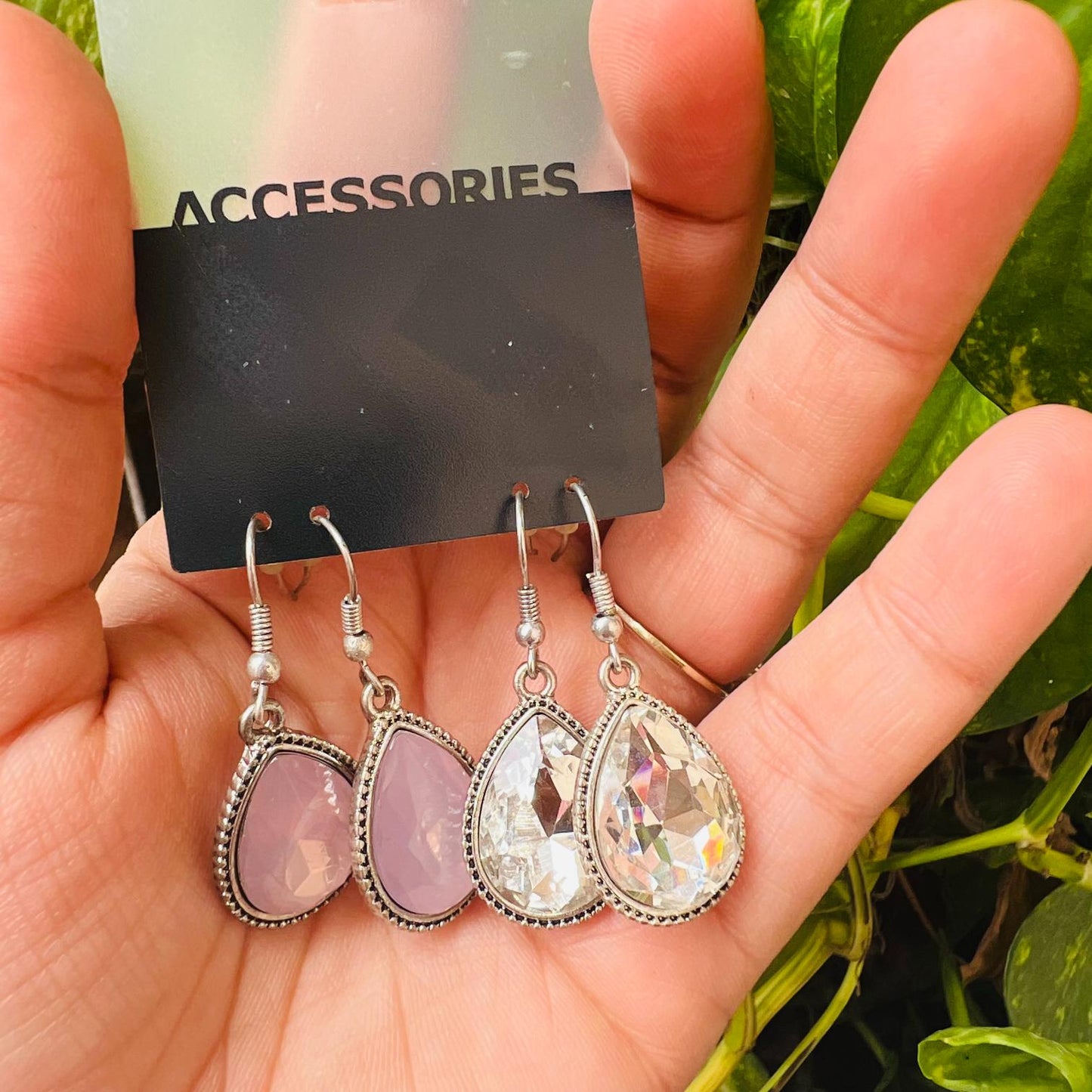 LARQ JEWELS Crystal & Rose Quartz Bezel Set Teardrop Earring