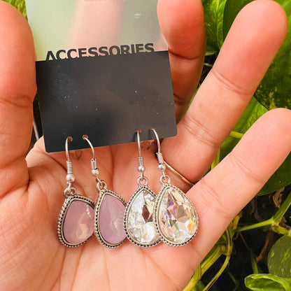 LARQ JEWELS Crystal & Rose Quartz Bezel Set Teardrop Earring