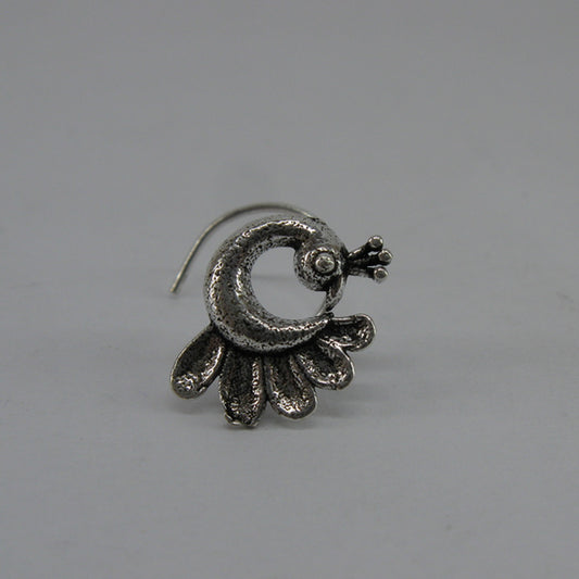 OXIDIZED SILVER PIERCED NOSE PIN - PEACOCK