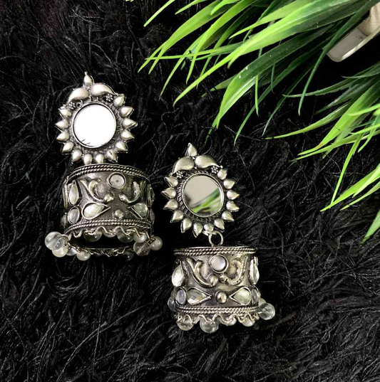 Traditional Oxidized German Silver Exclusive Design CZ Stone Big Studs Jhumka