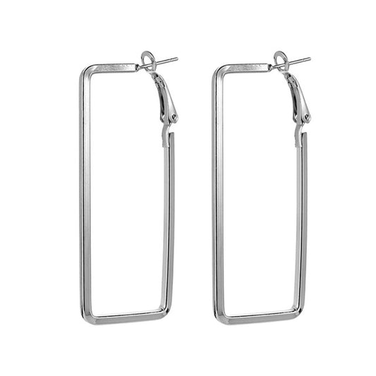 Silver Metal Rectangle Statement Earrings