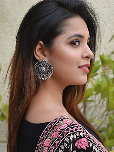 Larq Jewels Traditional Religious German Silver Maa Durga Stud earring