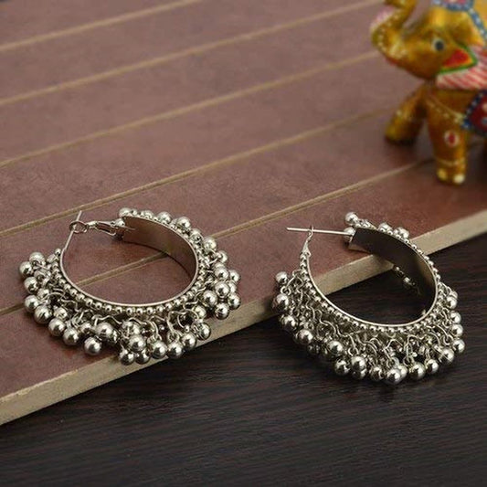 LARQ JEWELS oxidized silver Afghani ghungroo hoop earrings for girls and women